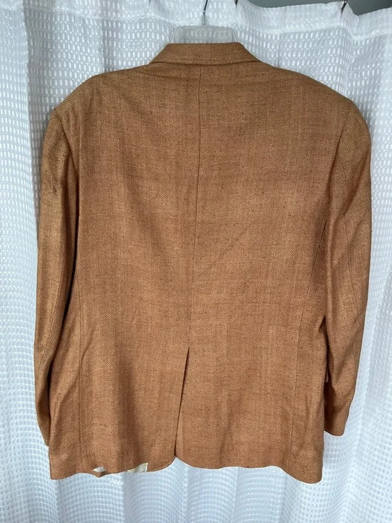 Vintage 80s Lands’ End 100% Wool Blazer 42R Tan Herringbone USA Tailored - Picture 5 of 11